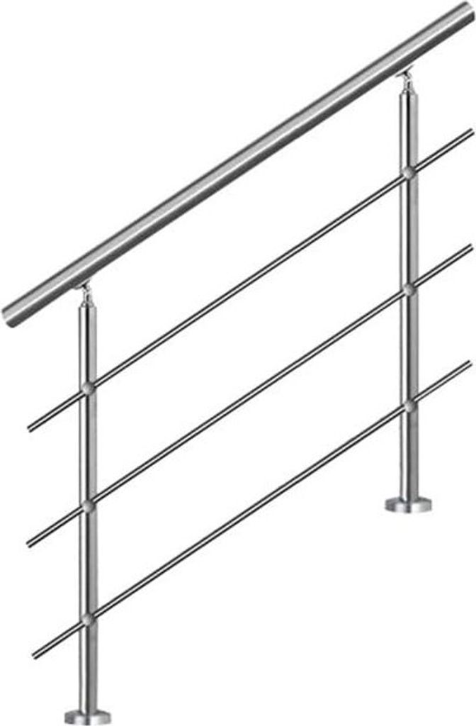 NAIZY Edelstahl Handlauf Geländer mit 2 Pfosten für Brüstung Treppen Balkon (80cm, 3 Querstreben)