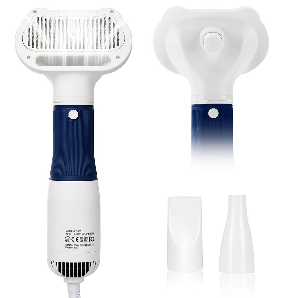 Leiser 600W-Hundeföhn, 3-in-1-Trockner mit Bürste und verstellbarer Temperatur für kleine und mittelgroße Haustiere