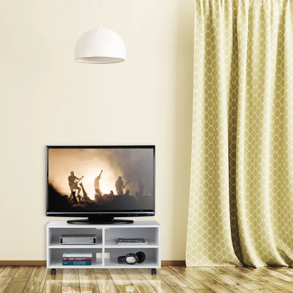 Meuble TV bas avec 4 niches de rangement et roulettes multidirection - 2