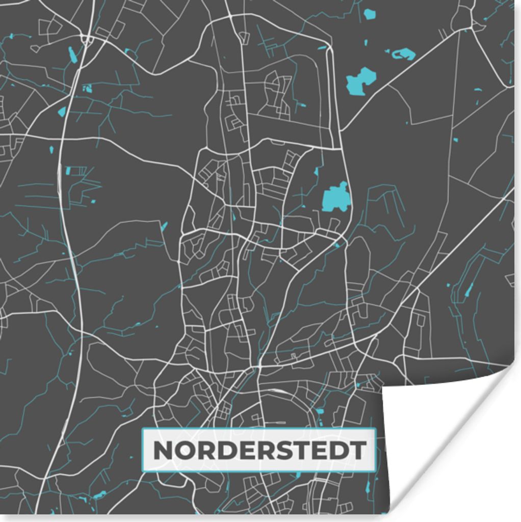 MuchoWow Poster Stadtplan - Karte - Norderstedt - Blau - Deutschland - Karte 50x50 cm - Wohnzimmerdekoration