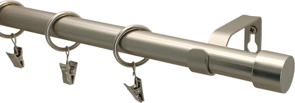 LOFT 320 cm Einzelne Gardinenstange 19 mm aus Metall mit Endstück LUNA Komplettset mit Ringen und Clips Inklusive Montagezubehörset Farbe Satin