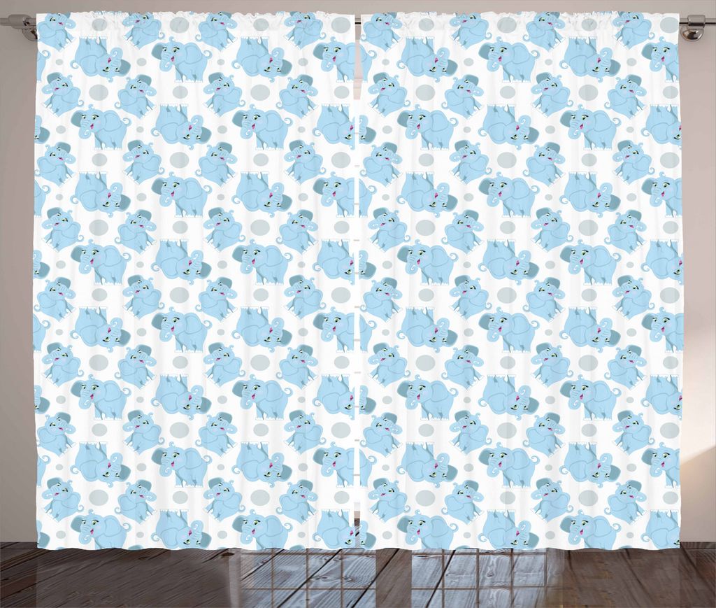 ABAKUHAUS Elephant Nursery Rustikaler Gardine, Süß glücklich, Schlafzimmer Kräuselband Vorhang mit Schlaufen und Haken, 280 x 225 cm, Babyblau ...