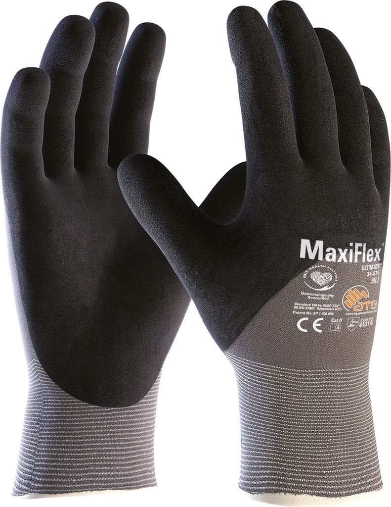 12 Paar ATG Nylon-Strickhandschuhe MaxiFlex Ultimate (34-875) 3/4 beschichtet, Nitril beschichtet , Größe 8 (M)