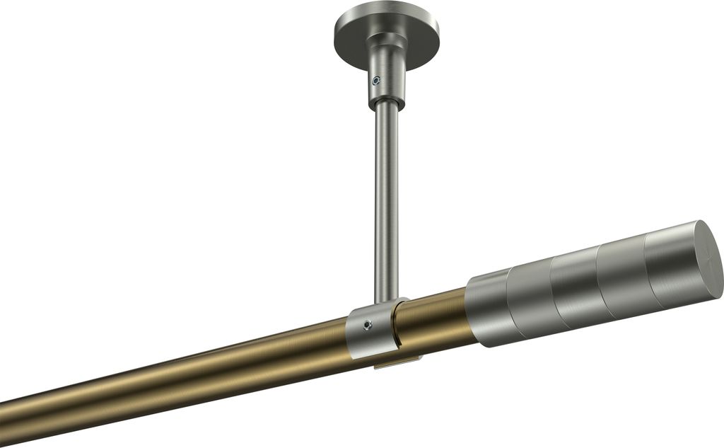 Interdeco Gardinenstange / Vorhangstange Messing Antik / Edelstahl-Optik, Typ Sonette Mavell (Zylinder Bicolor) ohne Ringe, Deckenmontage, 20 mm Ø...