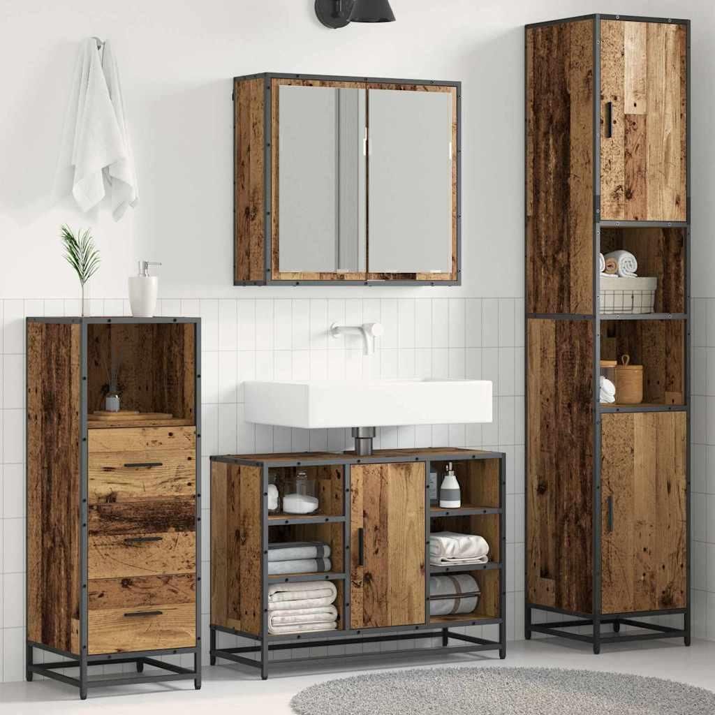 "Schlussverkauf" Badezimmer Sets mit Regal - 3 Stück - Badmöbel/Badschrank/Badregal - Altholz Holzwerkstoff C13285