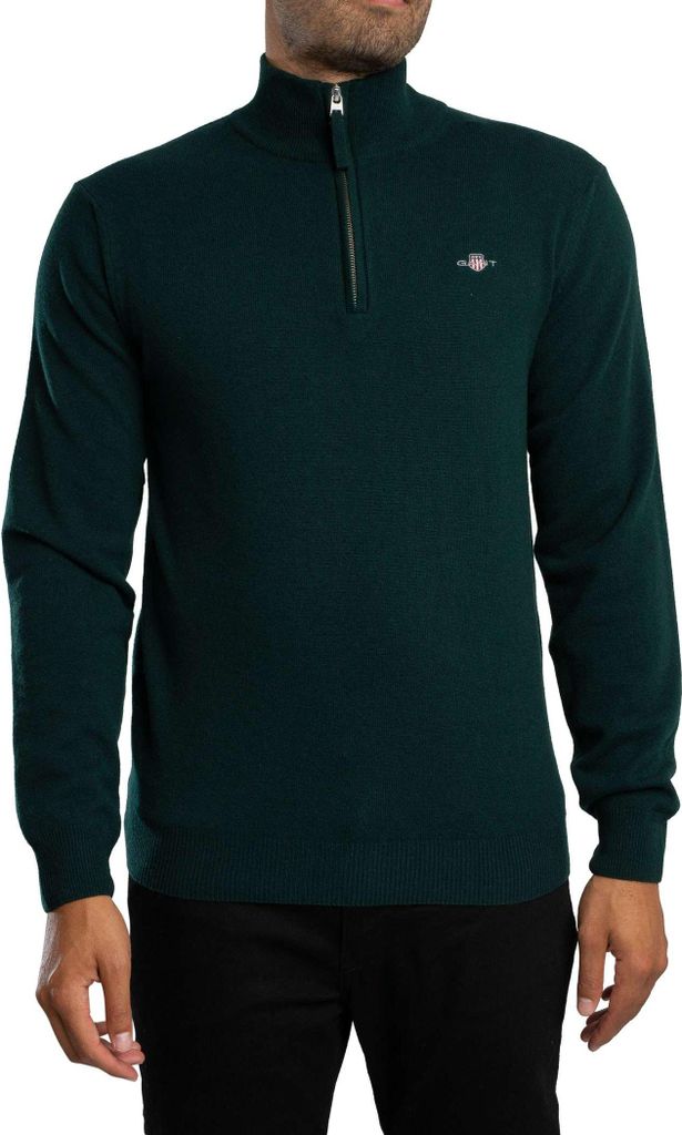GANT Superfeiner Lammwollstrick mit halbem Reißverschluss, Grün L