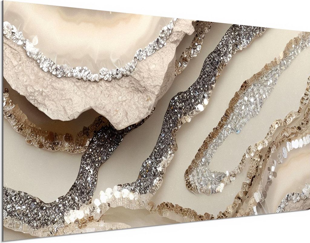 DEQORI Alu-Dibond Bild Weiß 100x50 cm 'Funkelnde Steinpracht' Wandbild Metall dünn Design