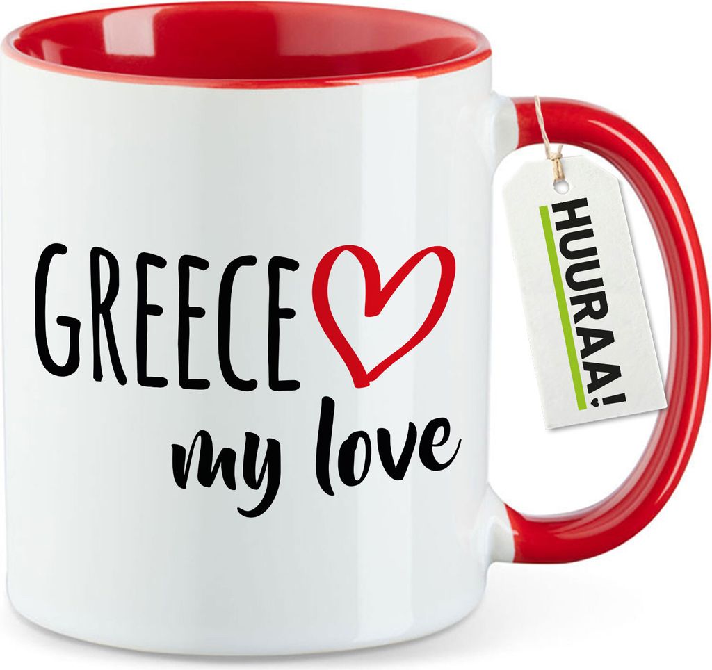 Huuraa Kaffeetasse Greece my love 330ml Rot Keramik Kaffeebecher Geschenkidee