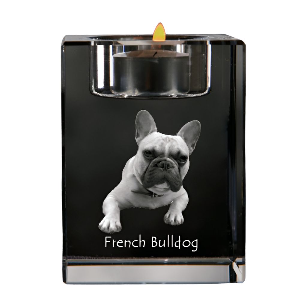 Französische Bulldogge - Kerzenhalter mit Hundefoto, Teelichthalter aus Kristall, personalisiertes Geschenk der Marke Art-Dog