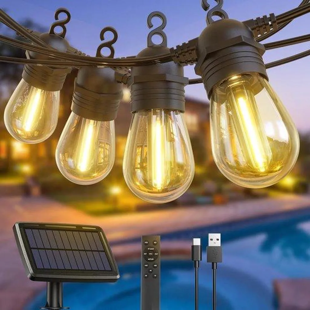 Guirlande Solaire Extérieur 10 LED 12,5m G40 avec Recharge USB