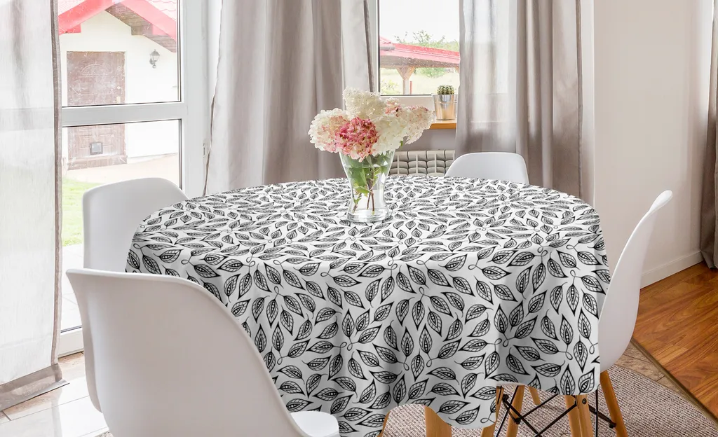 ABAKUHAUS Tovaglia rotonda, arte monocromatica elaborata, tovaglia circolare per sala da pranzo, decorazione per cucina, 150 cm, grigio antracite e bianco