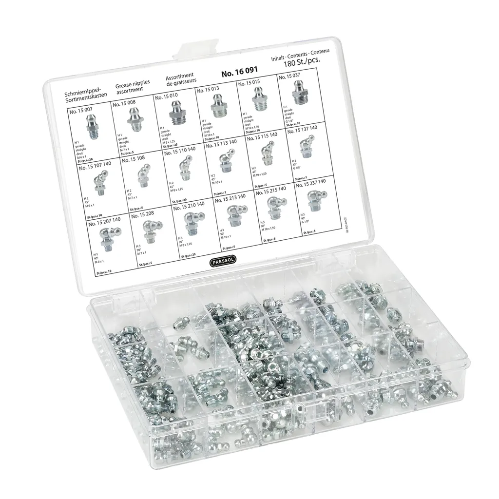 Pressol 16091 Coffret de 180 Graisseurs Hydrauliques - Kit Assortiment