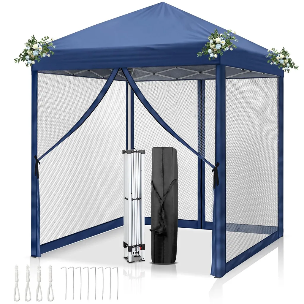 Gazebo FCH Pop-Up 2x2m Impermeabile Blu per Camping e Outdoor