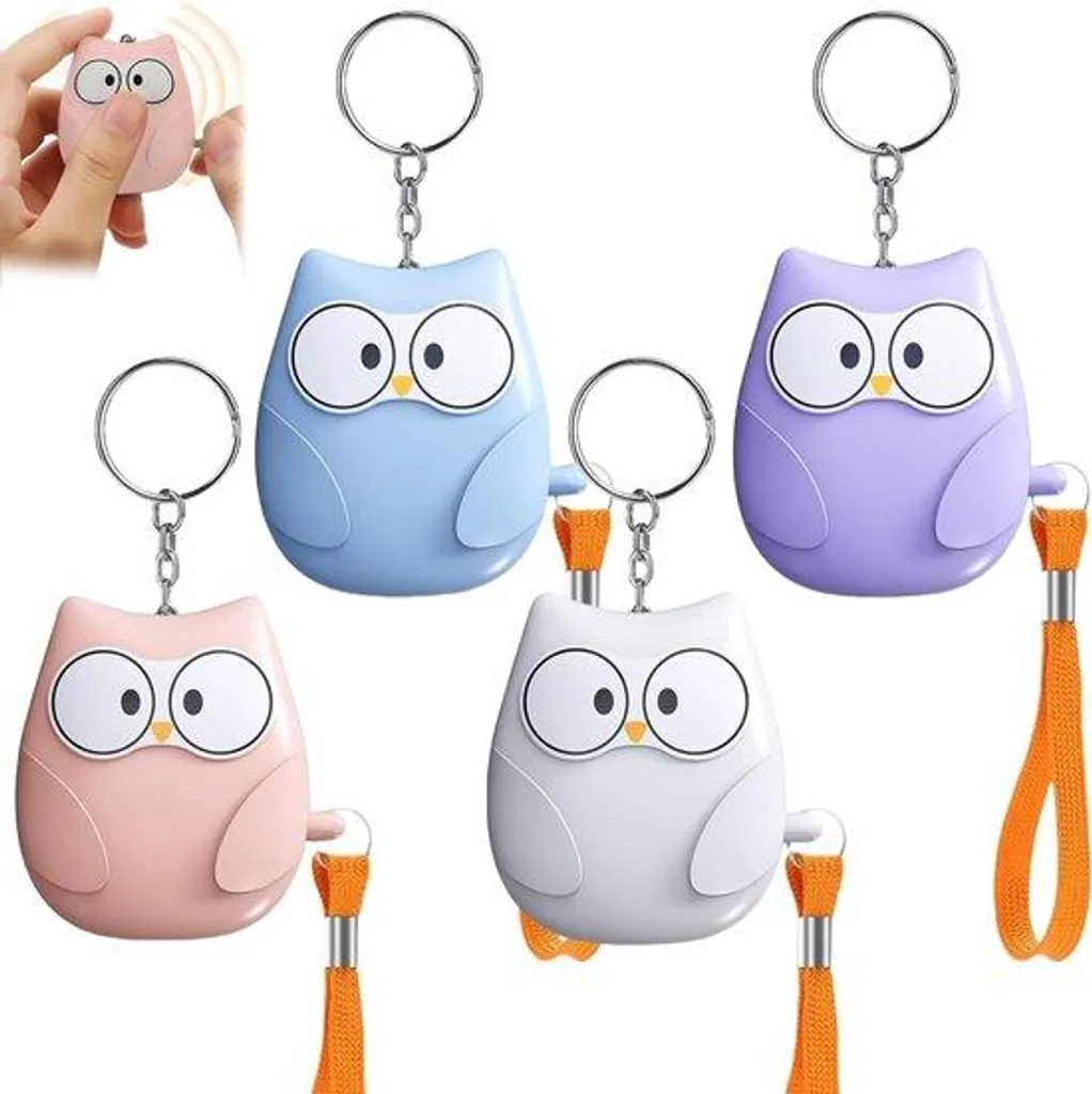 Alarme autodéfense contre agression - 4 Porte-clés hibou 130dB anti-panique