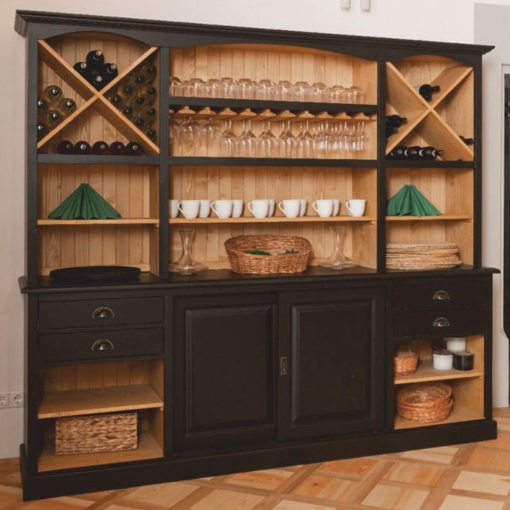 Casa Padrino Landhausstil Barschrank Schwarz / Naturfarben 240 cm - Bar Möbel