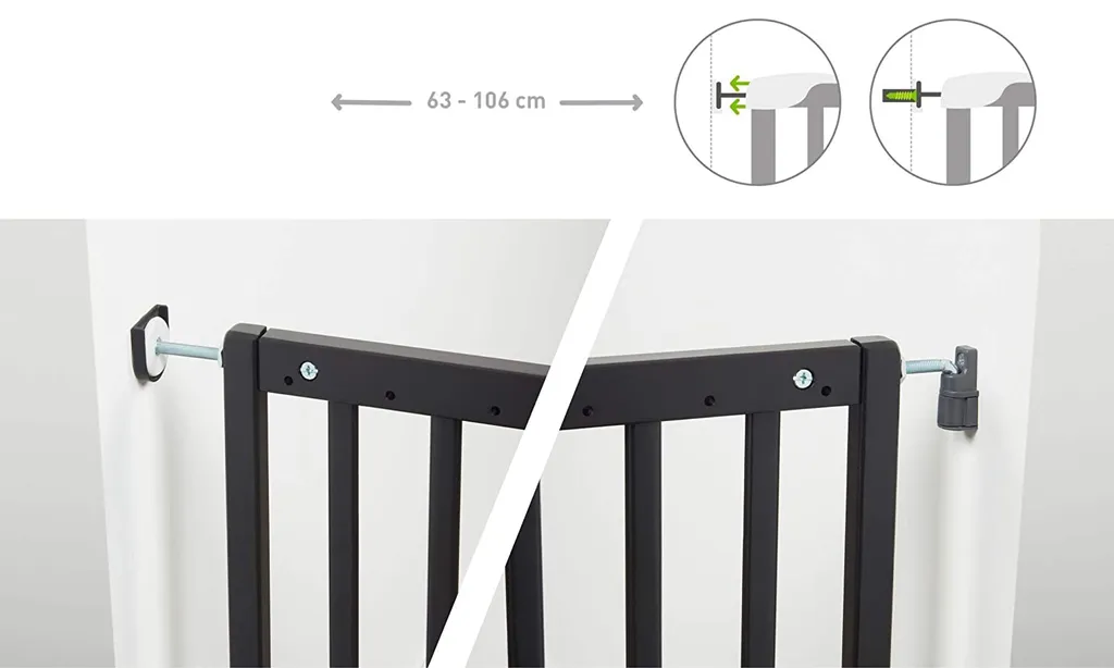 Barrière de Sécurité Enfant Extensible Noire Fixation Pression et Vis - 2