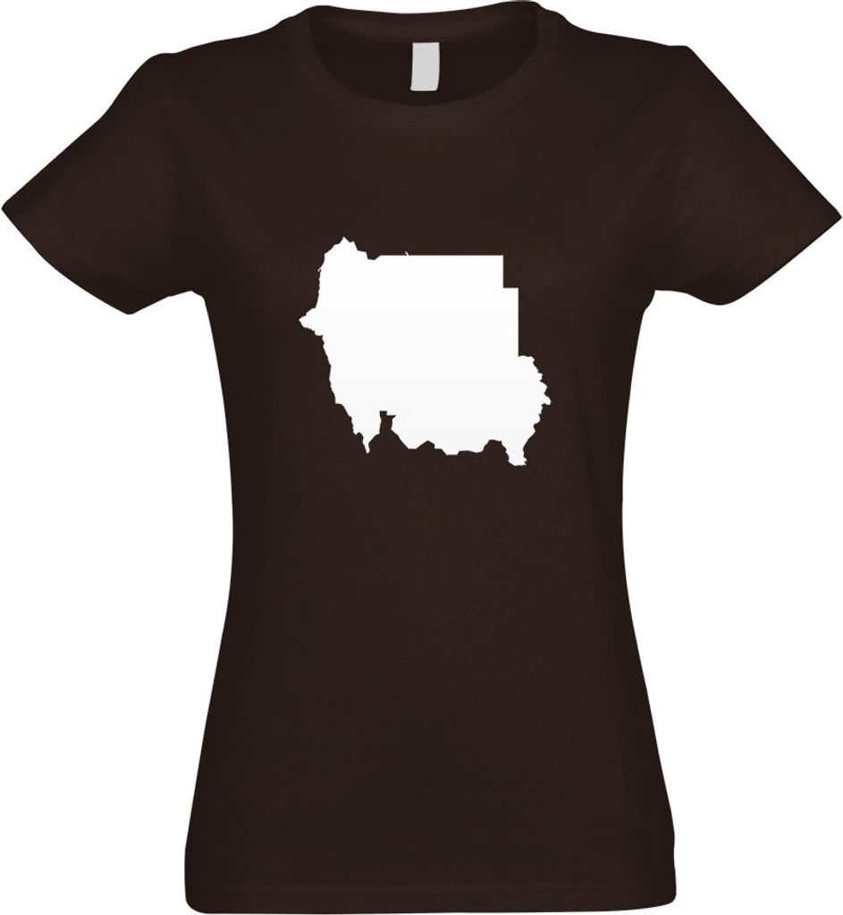Kiwistar - T-Shirt tailliert - Damen - Chocolate - Sudan Umriss Kontur - mit Motiv Bedruckt - Funshirt Design - Sport - Freizeit - Damen - XL