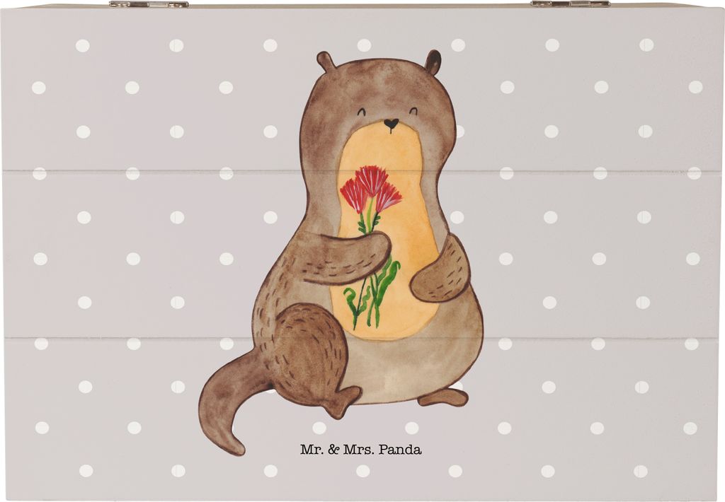 Mr. & Mrs. Panda Box Otter Blumenstrauß 22 x 15 cm - Grau Pastell - Geschenk, fotobox, Niedlich, Seeotter, Truhe, Süß, Geschenkbox, See, Kiste m...