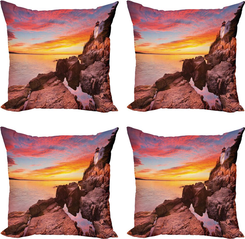 ABAKUHAUS Nationalparks Kissenbezug Set (4 Stück), Harbor Sea Shore Sky, Moderner Doppelseitiger Digitaldruck, 40 cm x 40 cm, Mehrfarbig