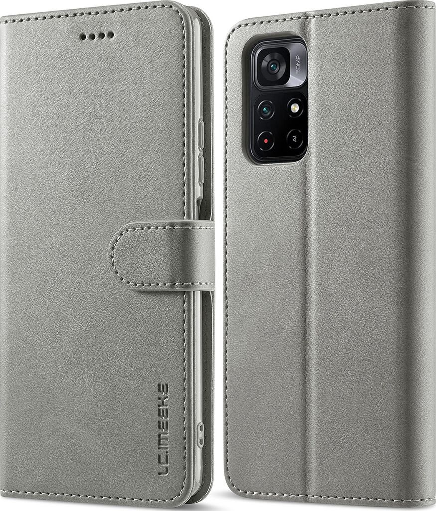 Xiaomi Poco M4 Pro 5G Hülle, Klapphüllen Brieftasche Leder Magnetverschluss Ständer Schutzhülle für Xiaomi Poco M4 Pro 5G Grau