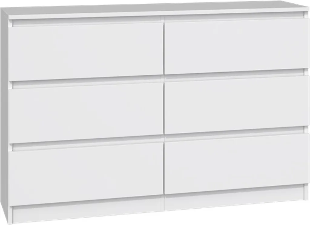 Buffet bas blanc avec 6 tiroirs de rangement 120cm pour salon et entrée