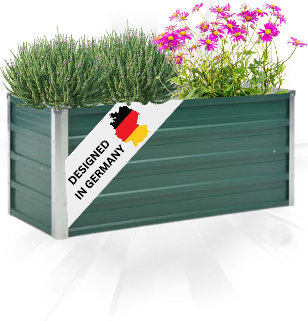 DELUKE Hochbeet für Garten OSKAR Grün | 100x40x45cm | Verzinkter Stahl | Wetterfest | Gartenbeet Kräuterbeet Blumenbeet Beet hoch Frühbeet f...