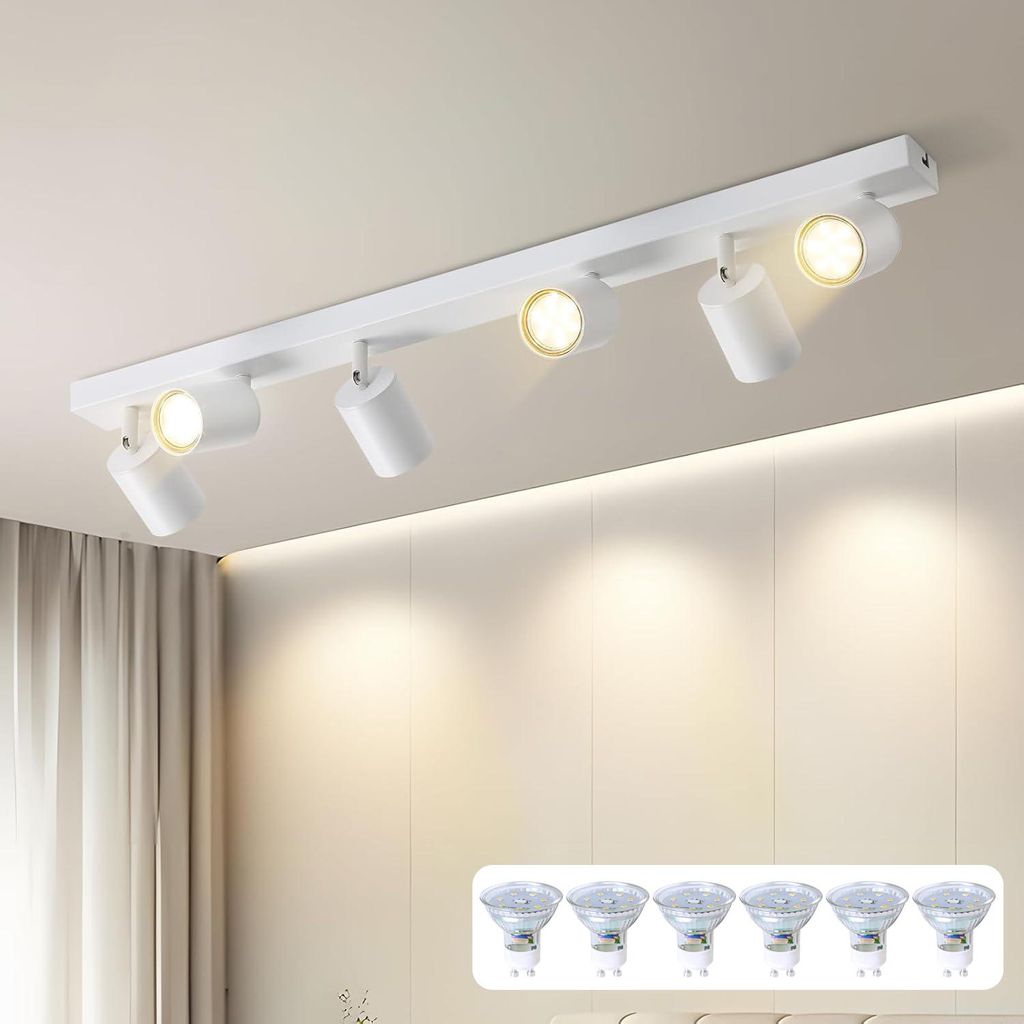 ZMH LED Deckenleuchte Weiß 6 Flammig Deckenlampe Deckenstrahler Modern GU10 Metall Deckenspots Schwenkbar 350° für Wohnzimmer Schlafzimmer Flur ...