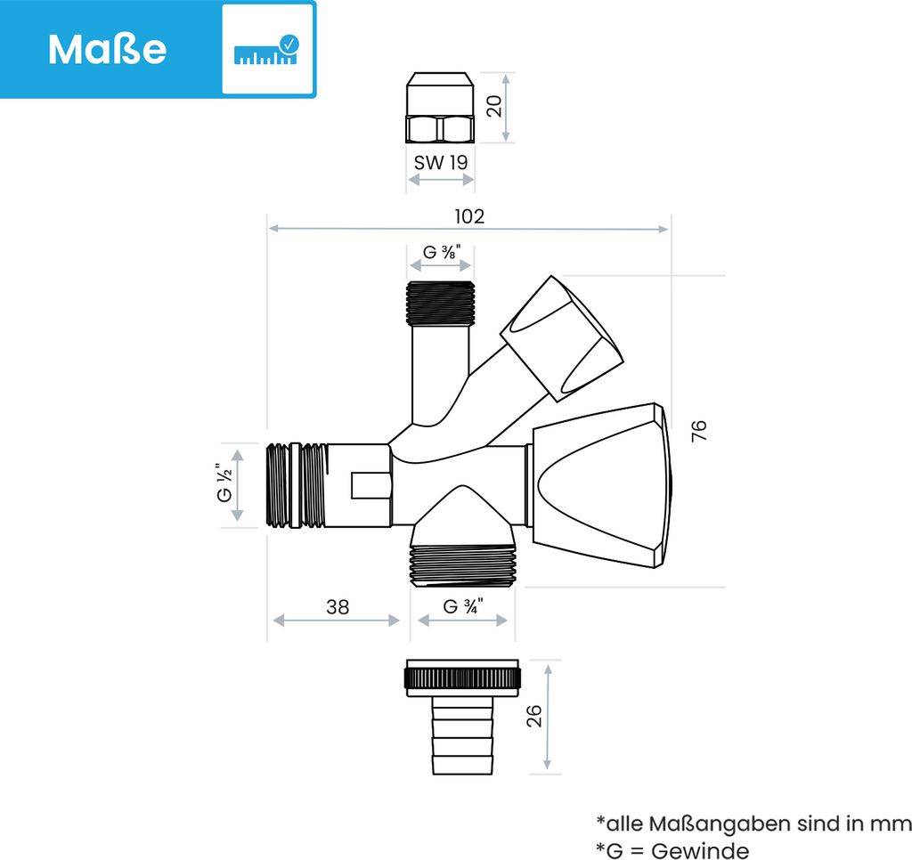 Bächlein Universal Kombi-Eckventil selbstdichtend, Produktbild 5