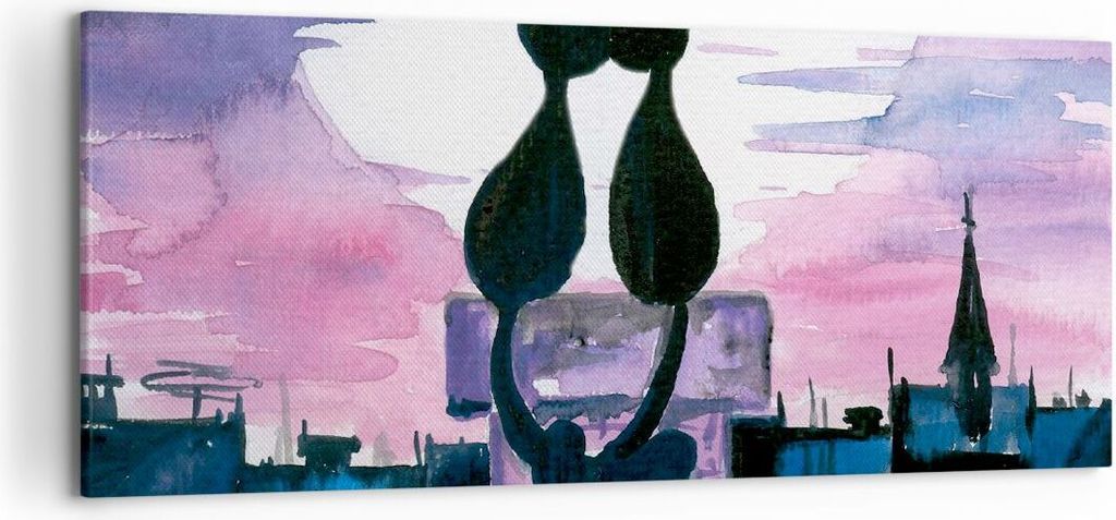 Bild auf Leinwand - Leinwandbild - Katzen Dach Liebe Tier - 120x50cm - Wand Bild - Wanddeko - Leinwanddruck - Bilder - Kunstdruck - Wanddekoration ...