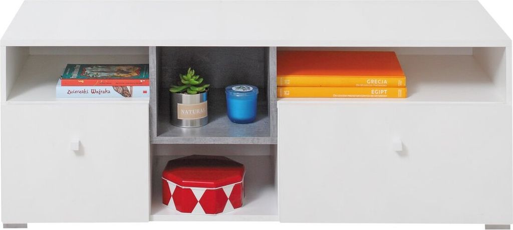 Furniture24 Tv Schrank Sigma SI - 9 Lowboard, Fernsehschrank, Unterschrank Weiß Lux/Beton