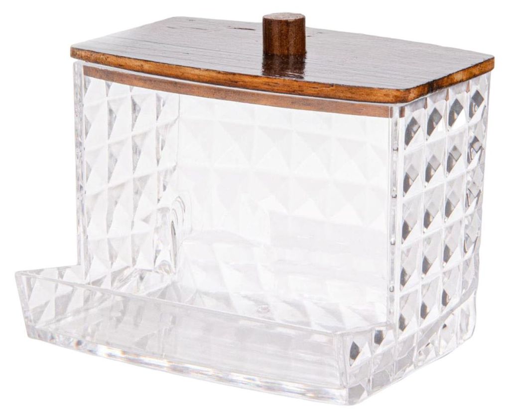 Aufbewahrungsbox mit Bambusdeckel, staubdicht, feuchtigkeitsbeständig, transparenter Acrylbehälter, für Wattestäbchen, Zahnseide, Schmuck.
