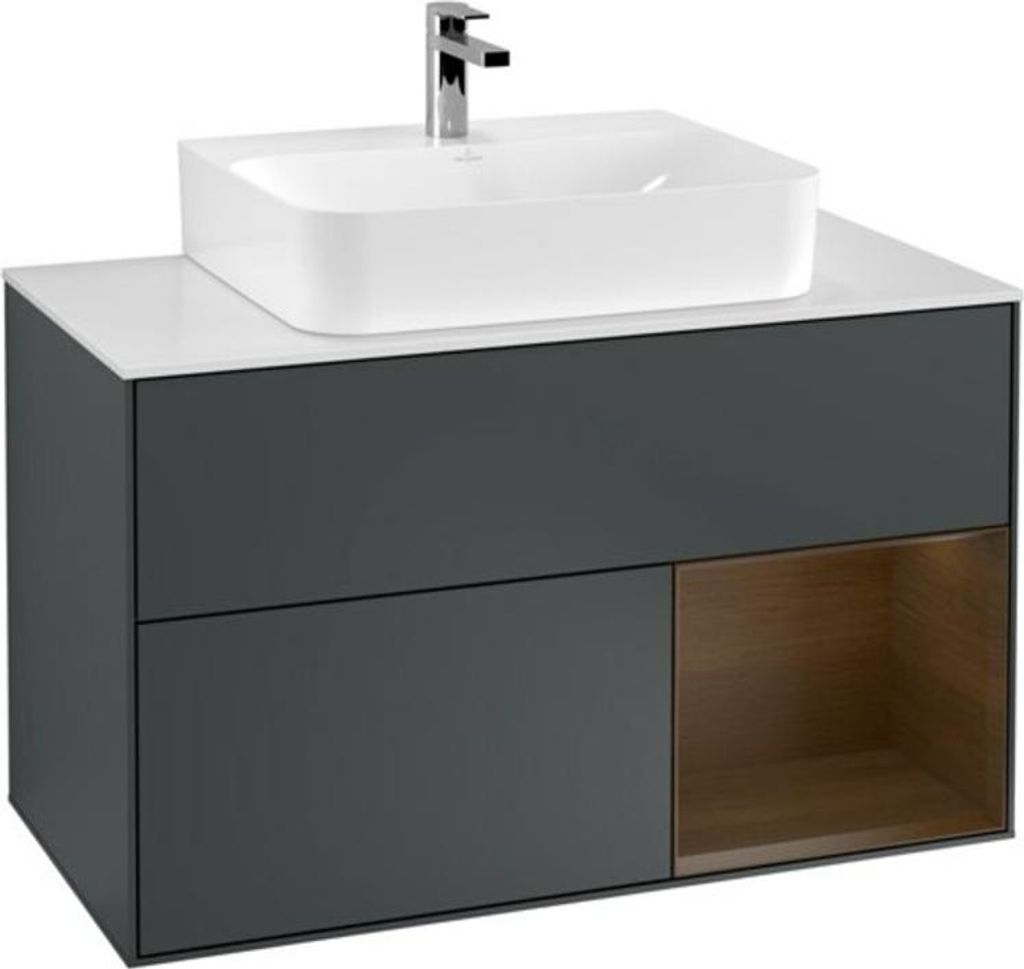 V&B Waschtischunterschrank Finion 100, Pl w m, Rg re wal ven, md bl. m Lac