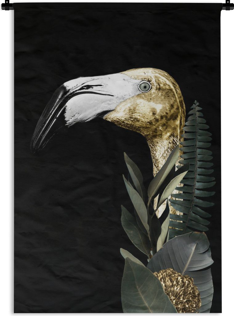 MuchoWow Wandteppich Wandbehang Flamingo - Gold - Schwarz 60x90 cm Tapisserie Dekoration Wandtuch - Foto-Teppich - Abwaschbar