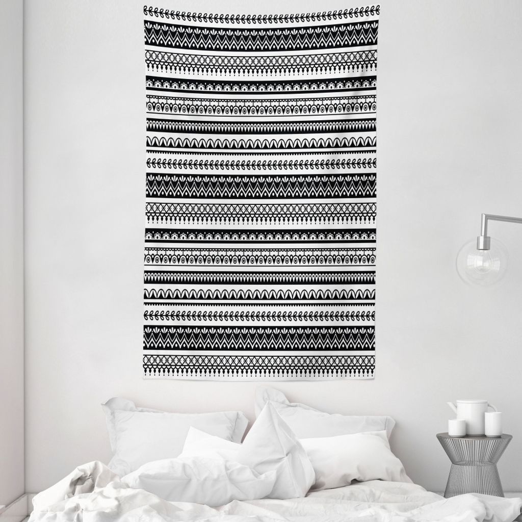 ABAKUHAUS Ethnisch Wandteppich und Tagesdecke, Motive aus Weiches Mikrofaser Stoff Waschbar ohne Verblassen Digitaldruck, 140 x 230 cm, Weiß schwarz