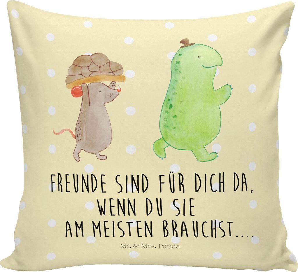Mr. & Mrs. Panda kuschelkissen 40x40 Schildkröte Maus - Gelb Pastell - Geschenk, glücklich, kissen bedruckt, Freunde, Polster, Deko