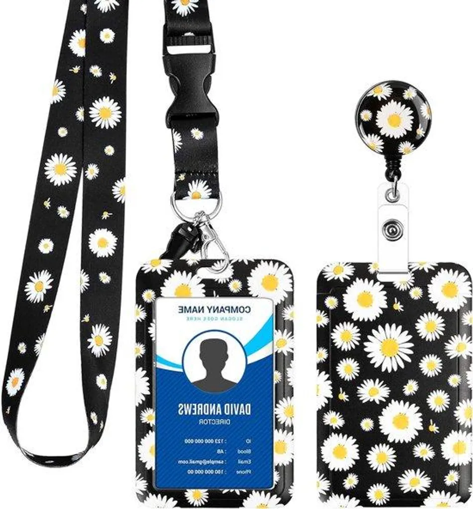 Porte-badge rigide noir avec anneau de clés, format universel 10cm