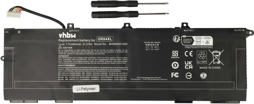 vhbw Akku Ersatz für HP L34209-1B1, L34209-1C1, OR04XL, HSTNN-DB9C, HSTNN-IB8U, L34209-2B1 für Notebook (4840 mAh, 7,7 V, Li-Polymer)