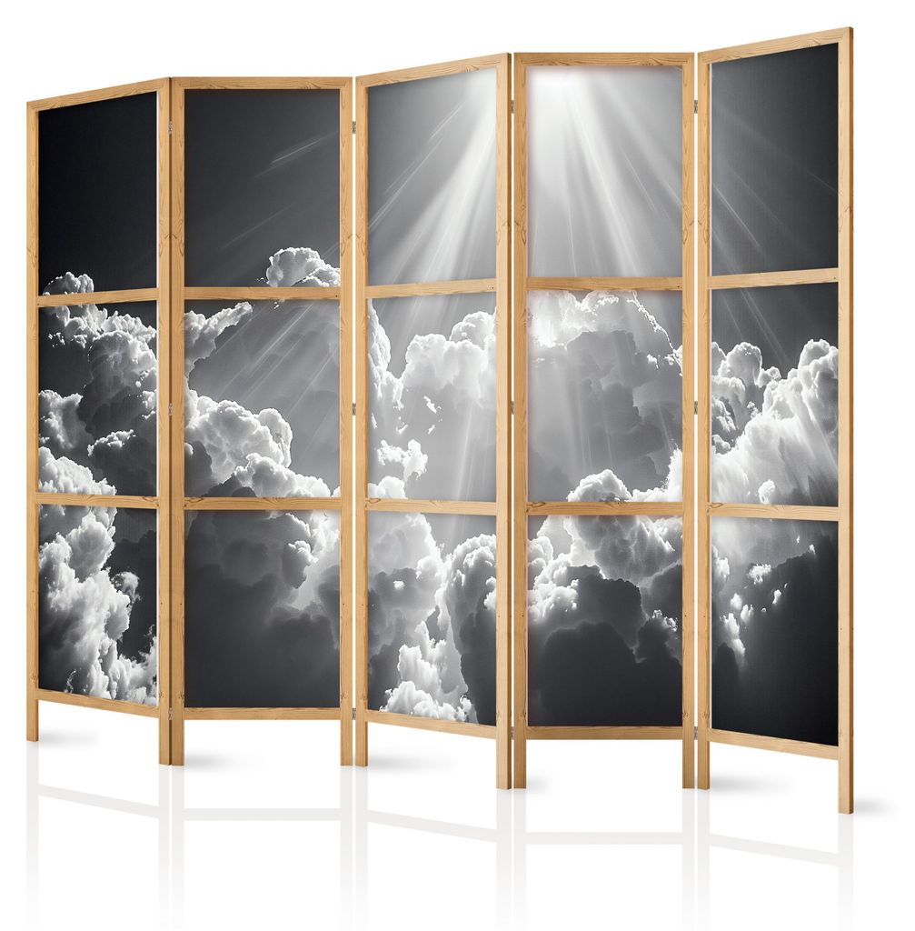 Muralo Japanischer PARAVENT 5-teilig Raumteiler klappbar PREMIUM-Vliesleinwand WOLKEN HIMMEL für Schlafzimmer 225cmx172cm