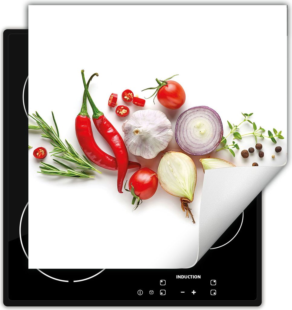 DarHaus Herdabdeckplatte 60x52 cm Anti Rutsch Matte Aufrollbar, weiß - Chilli