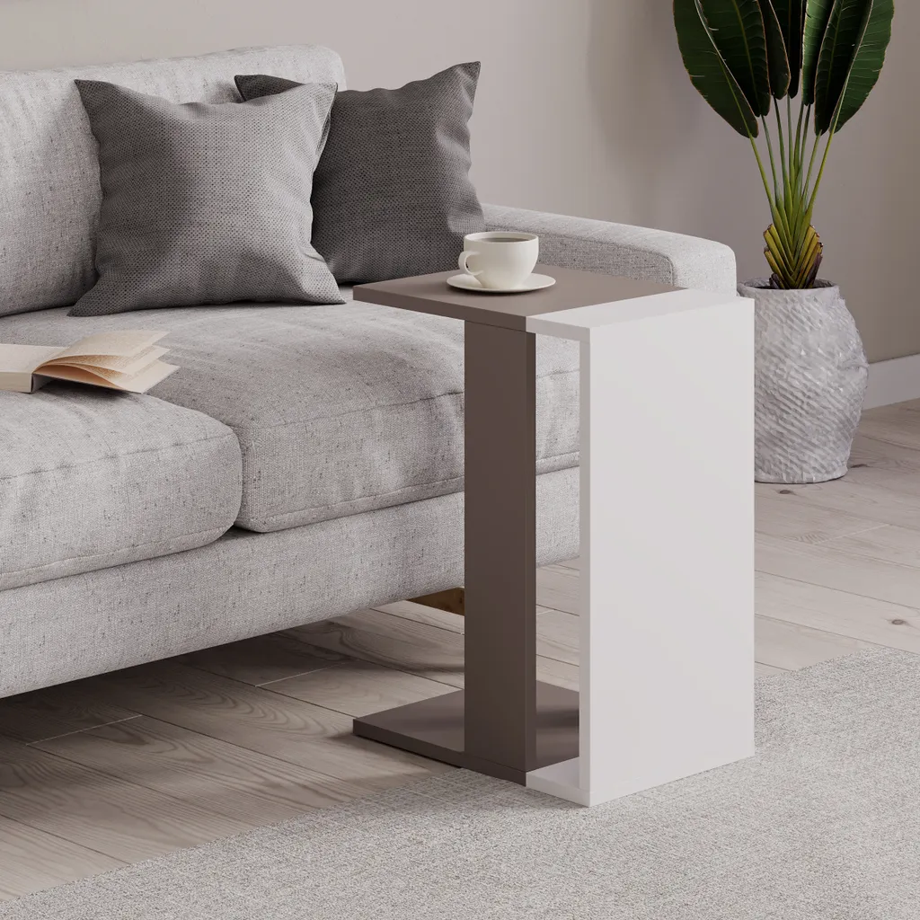 Table d'appoint gain de place pour salon et chambre Blanc et Moka C