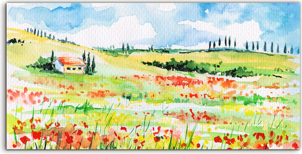 Coloray Spritzschutz aus Glas 140x70 Wandkunst Küchenrückwand Foto Kunstdruck Toskanische Landschaft