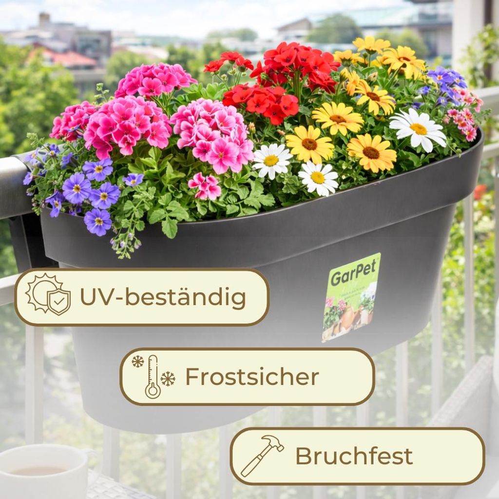 2x Geländerkasten Balkon Anthrazit mit Wasserspeicher