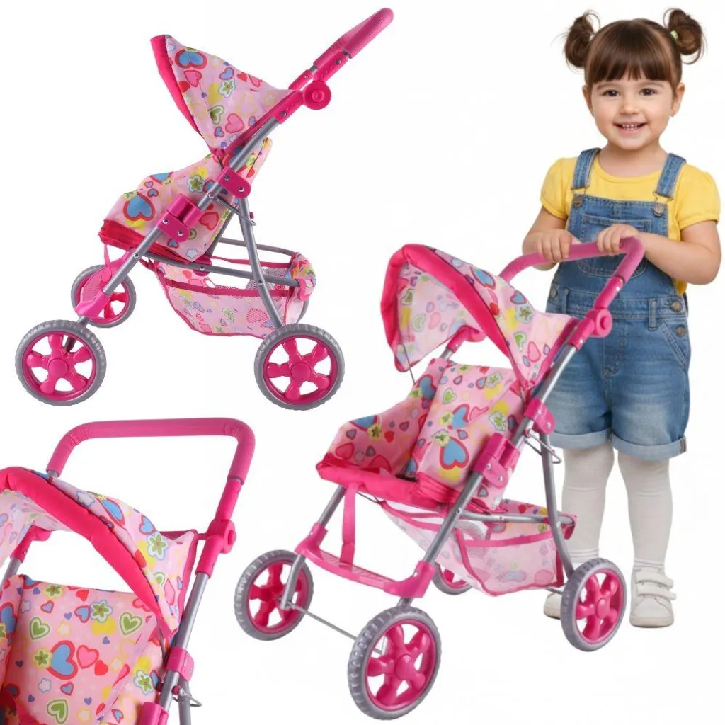 Poussette poupée Woopie Royal Cœurs colorés avec roues silencieuses pro