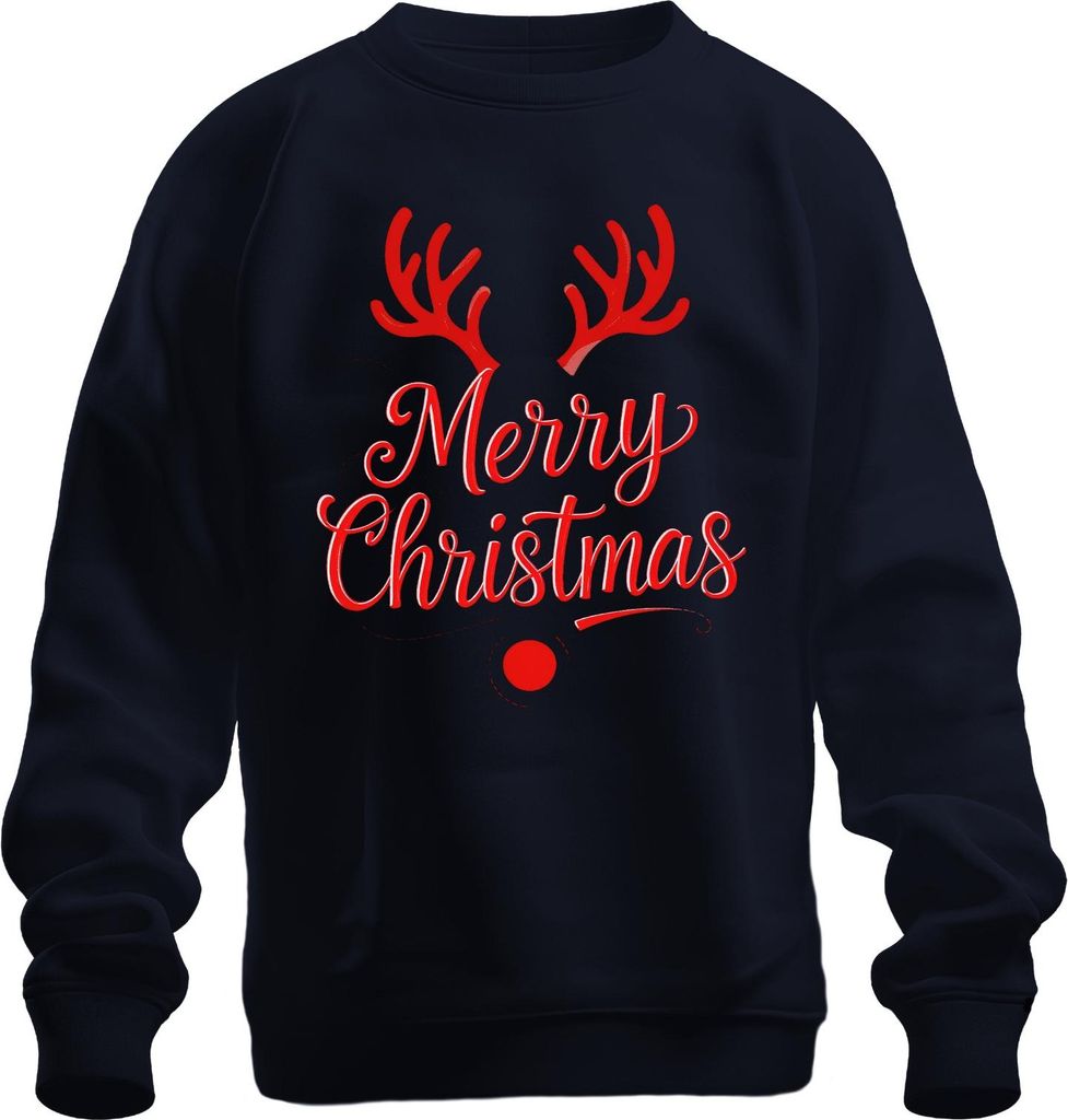 Merry Christmas Rentier Rudolph Weihnachten Festlich Lustig Retro Uni Sweatshirt Pullover, Navy, XXL