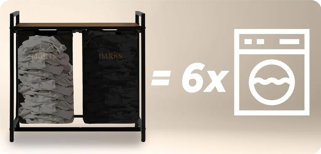 Panier à linge 2 compartiments 80L Massido châssis robuste design noir - 7
