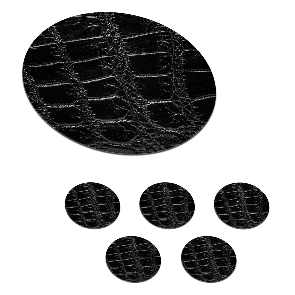 KitchenYeah Glasuntersetzer Rund 6er Set Tiermuster - Krokodile - Leder 10x10 cm Untersetzer für Gläser - Getränkeuntersetzer - Tischplattens...