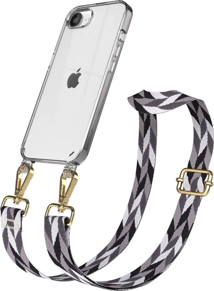 EAZY CASE Handykette - Verstellbarer Trageriemen kompatibel mit Apple iPhone 16e, Handykordel mit transparenter Silikon-Hülle, Karabiner Gold, Mix...