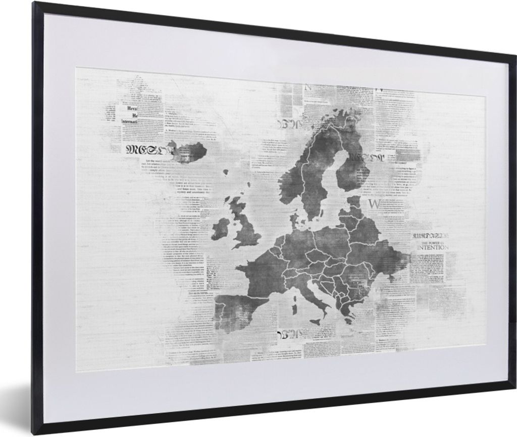 MuchoWow Gerahmtes Poster Eurocard auf Zeitungspapier - schwarz und weiß 60x40 cm - Poster mit Schwarzem Bilderrahmen Wandposter Rahmen Foto Bil...