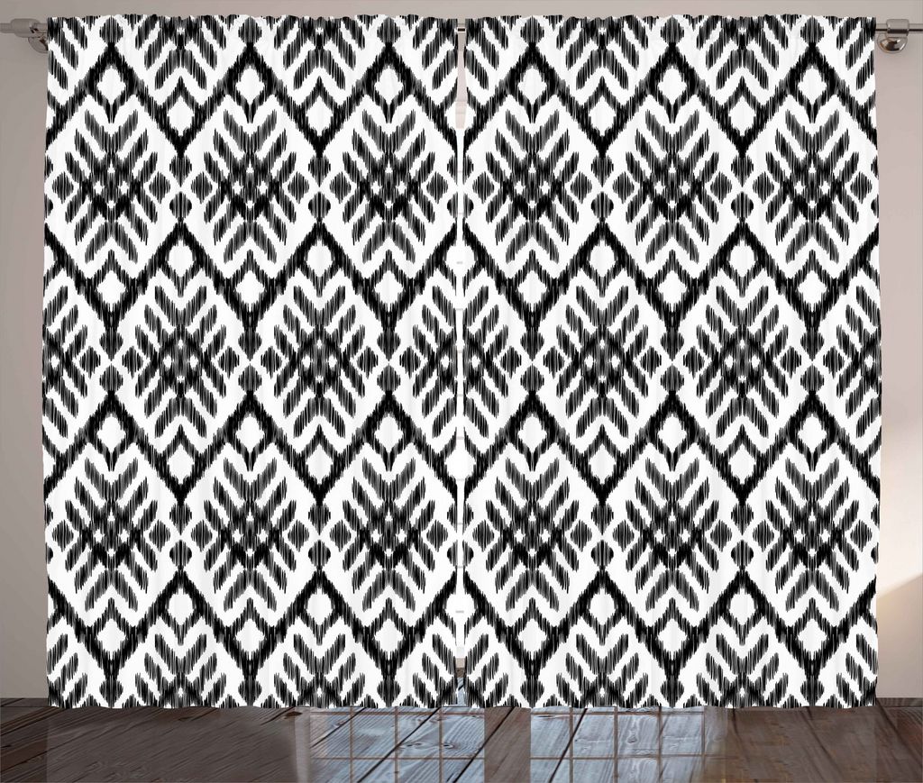 ABAKUHAUS Stammes Rustikaler Vorhang, Diagonal Bohemic Shapes, Wohnzimmer Universalband Gardinen mit Schlaufen und Haken, 280 x 175 cm, Schwarz und...