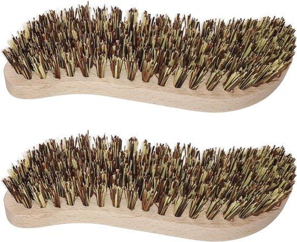 Zwei Schuurborstel Sets mit Extra Harten Bürsten | Holzergonomische S-Form Handgriffe | Wurzelborstel für Küche Garten Haushalt - Handgefertigt